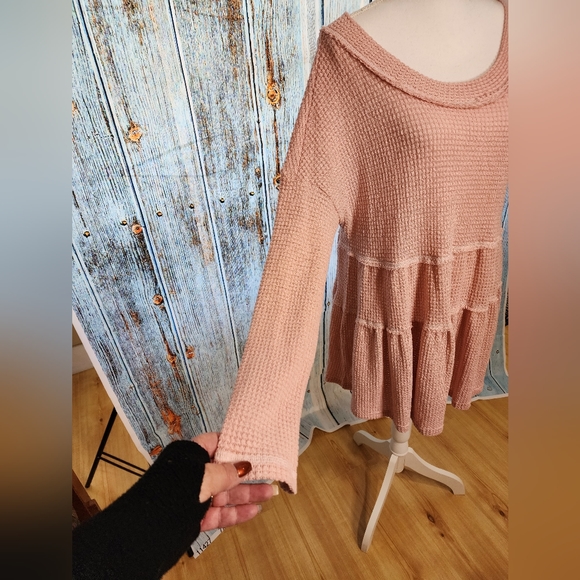 Women's Light Pink Waffle Tiered Tunic - Picture 7 of 11